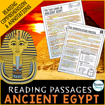 Preview of Ancient Egypt Reading Comprehension Passages Questions Pyramids Pharaohs Gods