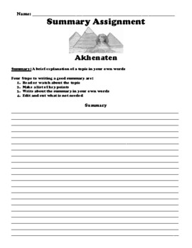 Preview of Ancient Egypt Summary Writing Packet (35 Topics)