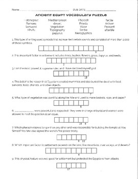 Preview of Ancient Egypt Vocabulary Puzzle