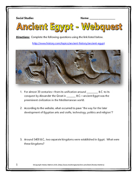 Preview of Ancient Egypt - Webquest with Key (History.com)
