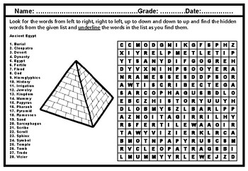 Preview of Ancient Egypt, Word Search Puzzle Worksheet, No Prep Sub Plan, Fun research
