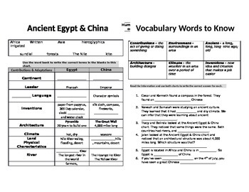 Preview of Ancient Egypt and Ancient China Graphic Organizer