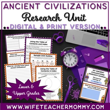 Preview of Ancient Egypt and More Research Unit | Lower and Upper Grades (Digital & Print)