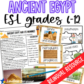 Preview of Ancient Egypt bilingual worksheets for ESL grades 6-12
