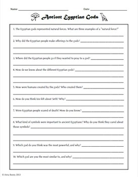 Ancient Egyptian Gods Handout and Fun Worksheets by Dean Science