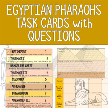 Preview of Ancient Egyptian Pharaohs Task Cards Stations Activity with Organizer & Question