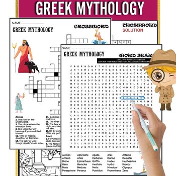 Preview of Ancient GREEK MYTHOLOGY Fun Worksheets ,Word Search ,Crosswords & Coloring Page