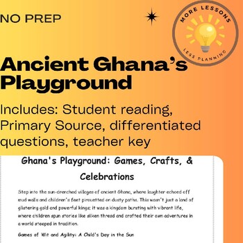 Preview of Ancient Ghana's Playground Games: Reading Comprehension Worksheet + Craft