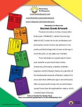 Preview of Ancient Greece Art Work Vases, Buildings, Sculpture - Handouts and Examples