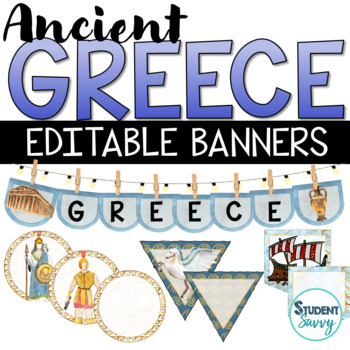 Preview of Ancient Greece Banners Printable Greece History Classroom Decor Editable