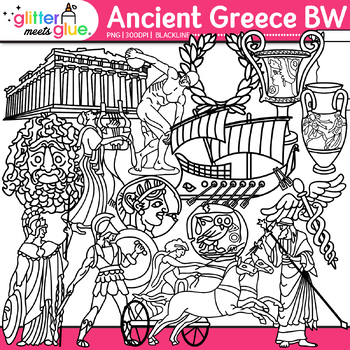 Preview of Ancient Greece Clipart: Athena, Achilles, and Zeus Clip Art PNG Black & White