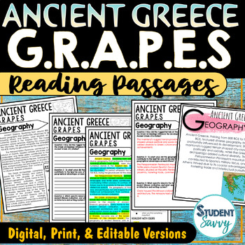 Preview of Ancient Greece GRAPES Activities Reading Passages Geography Economy Religion