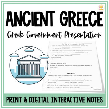Preview of Ancient Greece Government Slides -  Monarchy, Oligarchy, Tyranny, Democracy