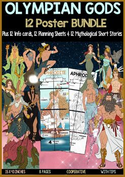 Preview of Ancient Greece - Greek Gods - Poster Project BUNDLE + Info Cards + Short Stories