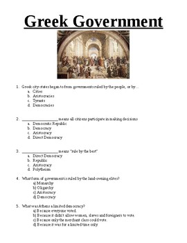 Preview of Ancient Greece- Greek Government- 12 multiple choice questions