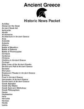 Preview of Ancient Greece "Historic News" Worksheet Packet (78 Topics)