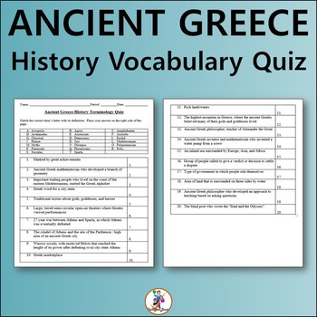 Preview of Ancient Greece History Vocabulary Quiz - Editable Worksheet