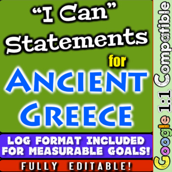 Preview of Ancient Greece "I Can" Statements & Learning Goals! Log & Measure Greece Goals