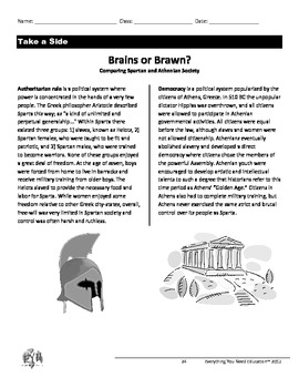 Preview of Ancient Greece Lesson: Athens vs. Sparta (Brains vs. Brawn)