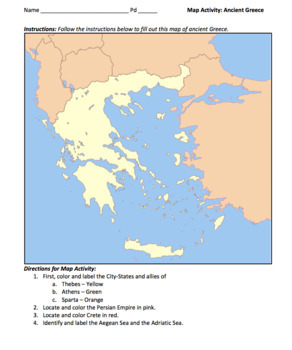 Ancient Greece Map Activity Athens Sparta Persia