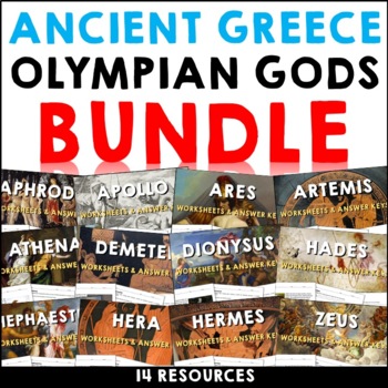 Preview of Ancient Greece Olympian Gods Greek Mythology Worksheets and Answer Keys Bundle