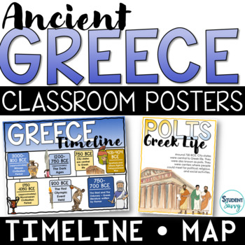 Preview of Ancient Greece Posters - Greece Timeline and Map Word Wall Classroom Door Decor