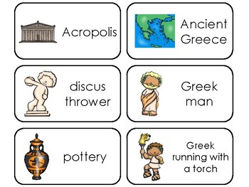 Preview of Ancient Greece Printable Picture and Word Flashcards Preschool-3rd Grade History