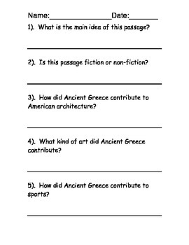 ancient greece comprehension worksheet