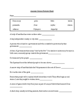 Preview of Ancient Greece Review Sheet