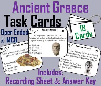 Preview of Ancient Greece Task Cards Activity: Alexander the Great, Greek Philosophers etc