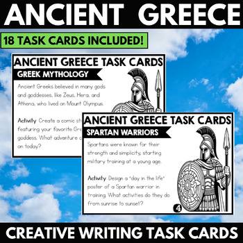 Preview of Ancient Greece Task Cards Creative Writing Prompts - Greece Activities Projects