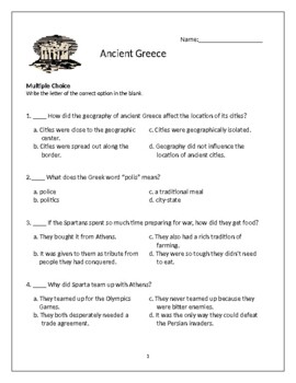 ancient greece test 6th grade social studies tpt