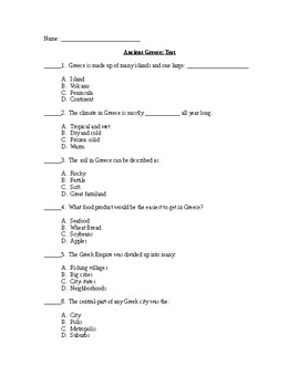Preview of Ancient Greece Test - Answer Key Included