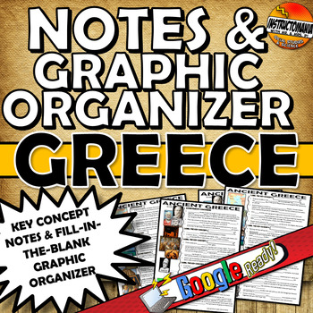 Preview of Ancient Greece Two Page CLOZE Notes & Graphic Organizer & Google Slides Fillable