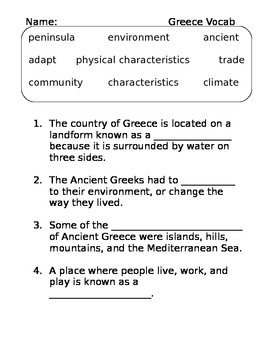 Preview of Ancient Greece Vocabulary Quiz