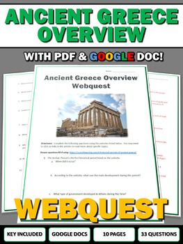 Preview of Ancient Greece - Webquest with Key (33 Questions with Google Doc)