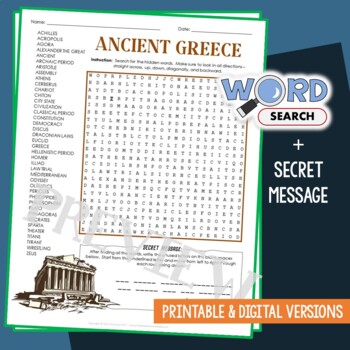 Preview of Early Greek Civilization Ancient Greece Word Search Puzzle Activity Worksheets
