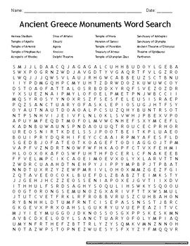 Ancient Greece Monuments Word Search - Ancient Greece Monuments Words ...