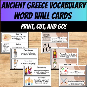 Preview of Ancient Greece Word Wall Cards -Neutral & Plain Options/Vocabulary, People, Wars