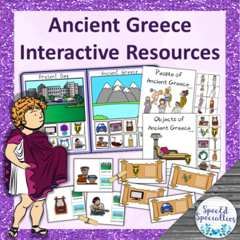 Preview of Ancient Greece adapted resources file folder game, interactive books, clip card