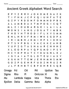 Preview of Ancient Greek Alphabet Word Search - Ancient Greek Alphabet Words Puzzles
