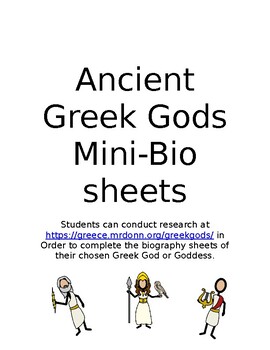 Preview of Ancient Greek Gods Mini-Bio Sheets with Rubric