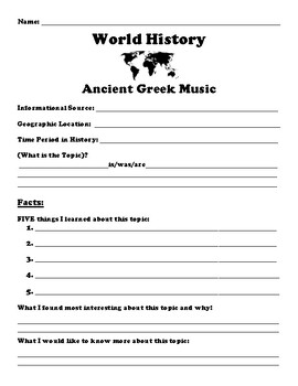 Preview of Ancient Greek Music "5 FACT" Summary Assignment