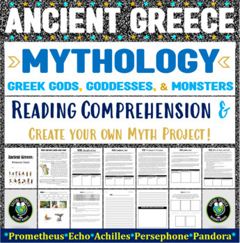 Preview of Ancient Greek Mythology Reading Comprehension and Project - Print & Digital