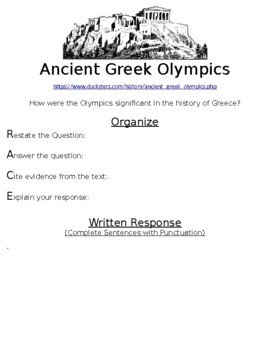 Preview of Ancient Greek Olympics R.A.C.E Online Writing Assignment  W/Article (WORD)