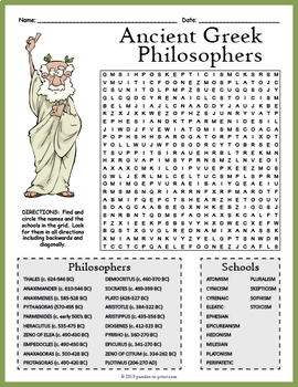 Ancient Greek Philosophers Word Search by Puzzles to Print | TpT
