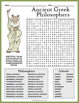 No Prep Ancient Greek Philosophers Word Search Puzzle Worksheet Activity