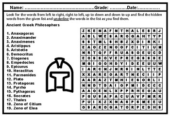 Preview of Ancient Greek Philosophers Word Search Worksheet Ancient Greece No Prep Sub Plan