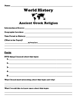 Preview of Ancient Greek Religion "5 FACT" Summary Assignment