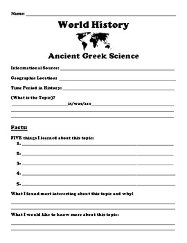 Preview of Ancient Greek Science "5 FACT" Summary Assignment